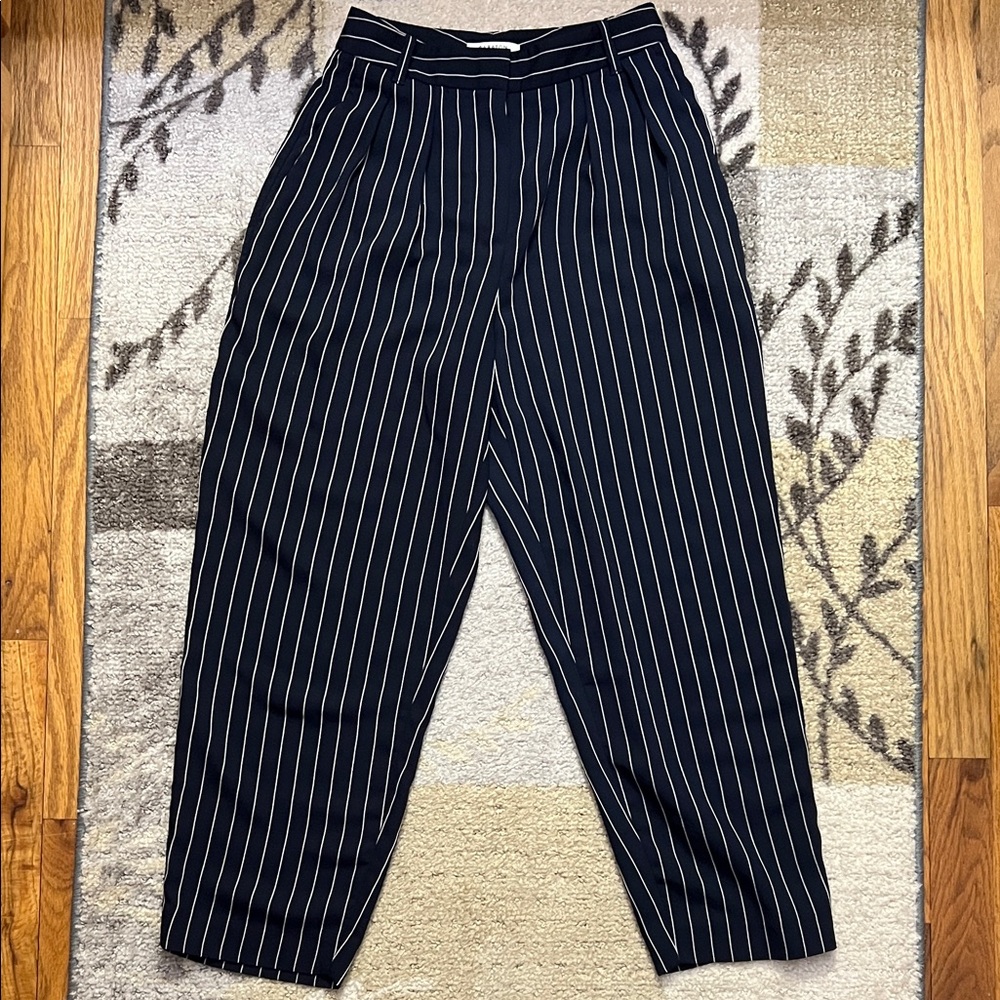 Aritzia Babaton Navy/White Pinstripe Trousers